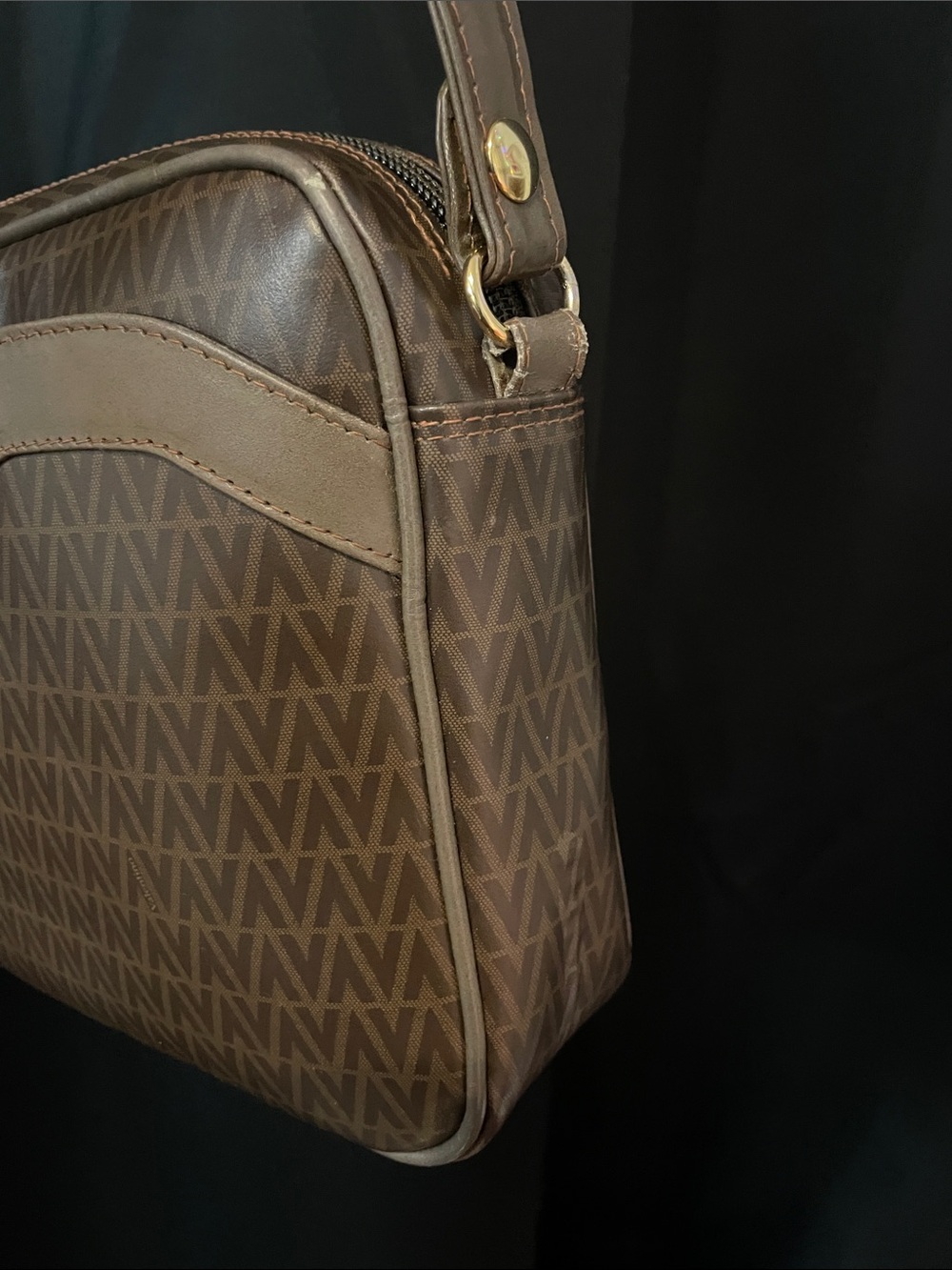 Mario Valentino Brown Monogrammed V-Logo Crossbody Bag - Picture 6 of 17